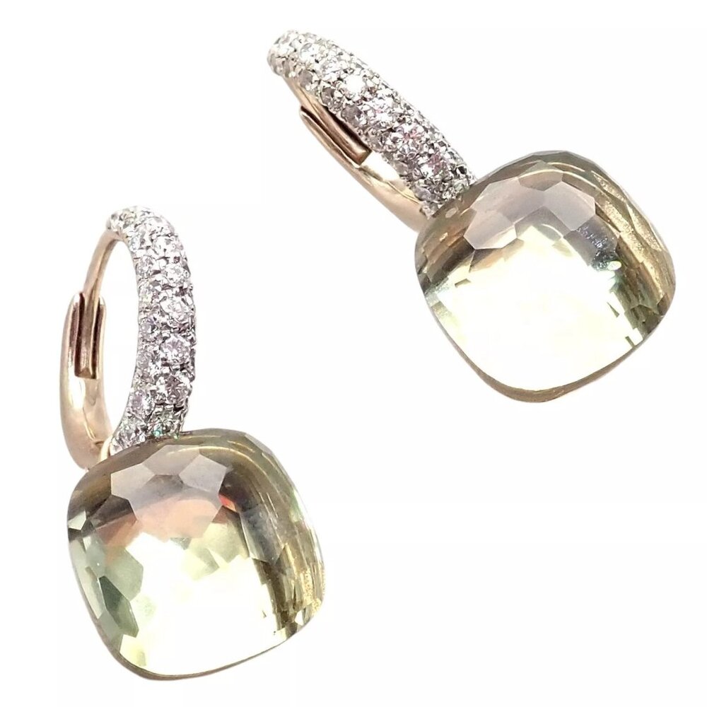 Authentic! Pomellato Nudo 18k Rose + White Gold Diamond Prasiolite Earrings - Picture 4 of 10